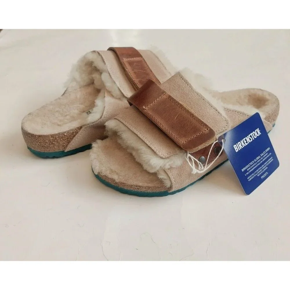 Birkenstock Size 2 Kyoto Teddy Kids Suede Sandals Shearling Lined EU 33 Beige